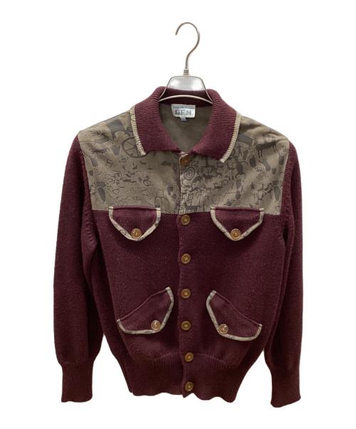 Vivienne Westwood man（ヴィヴィアン ウェストウッド マン）Vivienne Westwood man (ヴィヴィアン ウェストウッド マン) 00sケイブマンレザーエルボーパッチニットカーディガン エンジ サイズ:Ⅿの古着・服飾アイテム