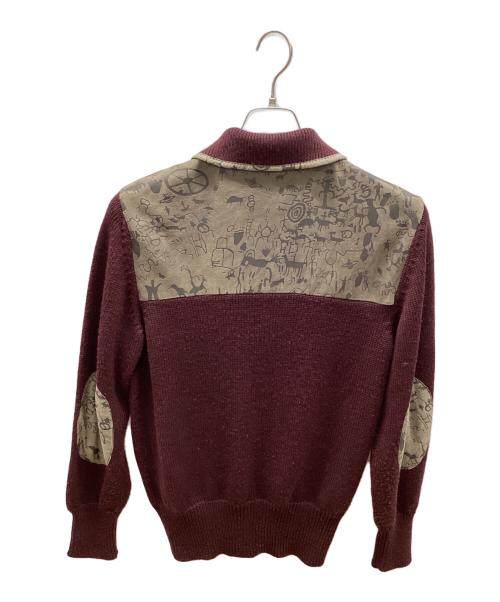 Vivienne Westwood man（ヴィヴィアン ウェストウッド マン）Vivienne Westwood man (ヴィヴィアン ウェストウッド マン) 00sケイブマンレザーエルボーパッチニットカーディガン エンジ サイズ:Ⅿの古着・服飾アイテム