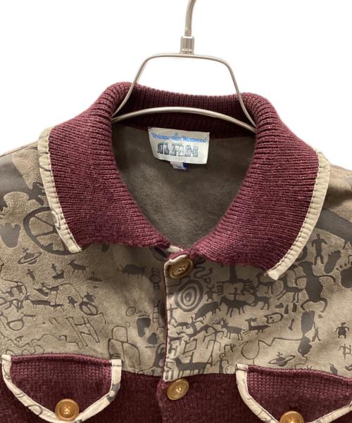 Vivienne Westwood man（ヴィヴィアン ウェストウッド マン）Vivienne Westwood man (ヴィヴィアン ウェストウッド マン) 00sケイブマンレザーエルボーパッチニットカーディガン エンジ サイズ:Ⅿの古着・服飾アイテム