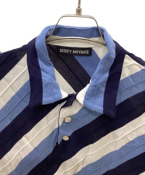 ISSEY MIYAKE（イッセイミヤケ）ISSEY MIYAKE (イッセイミヤケ) 00sニットポロシャツ ブルー×ホワイト サイズ:4の古着・服飾アイテム