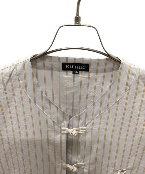 kirime（キリメ）kirime (キリメ) チャイナボタンベースボールシャツ ラベンダー×ベージュ サイズ:XLの古着・服飾アイテム