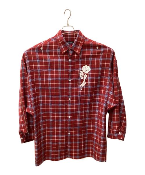 ALMOSTBLACK（オールモストブラック）ALMOSTBLACK (オールモストブラック) CHECK LONG SHIRTS レッド サイズ:2の古着・服飾アイテム