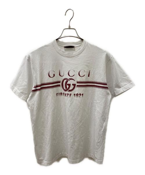 GUCCI（グッチ）GUCCI (グッチ) Printed Cotton Jersey Short Sleeve T-Shirt ホワイト×ボルドー サイズ:Sの古着・服飾アイテム