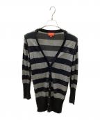 Vivienne Westwood RED LABELヴィヴィアンウエストウッドレッドレーベル）の古着「フリンジボーダーニットカーディガン」｜ブラック×グレー