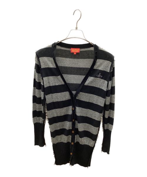 Vivienne Westwood RED LABEL（ヴィヴィアンウエストウッドレッドレーベル）Vivienne Westwood RED LABEL (ヴィヴィアンウエストウッドレッドレーベル) フリンジボーダーニットカーディガン ブラック×グレー サイズ:2の古着・服飾アイテム