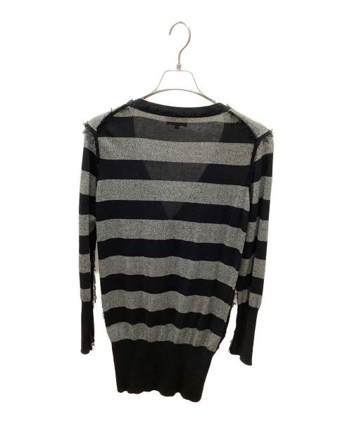 Vivienne Westwood RED LABEL（ヴィヴィアンウエストウッドレッドレーベル）Vivienne Westwood RED LABEL (ヴィヴィアンウエストウッドレッドレーベル) フリンジボーダーニットカーディガン ブラック×グレー サイズ:2の古着・服飾アイテム