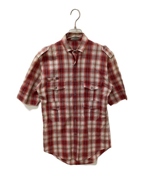 DIOR HOMME（ディオール オム）DIOR HOMME (ディオール オム) 半袖チェックシャツ レッド サイズ:37の古着・服飾アイテム