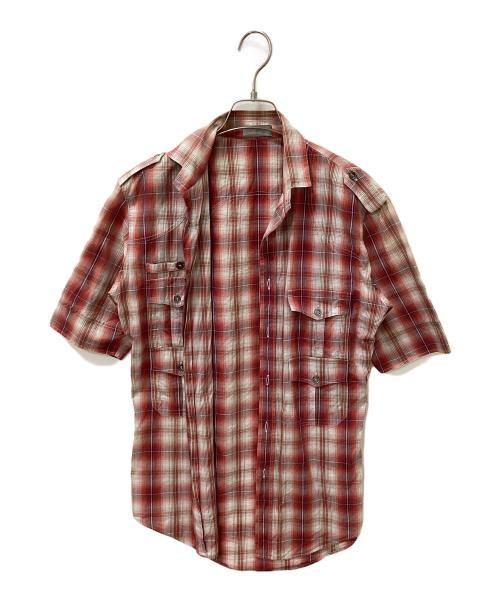 DIOR HOMME（ディオール オム）DIOR HOMME (ディオール オム) 半袖チェックシャツ レッド サイズ:37の古着・服飾アイテム