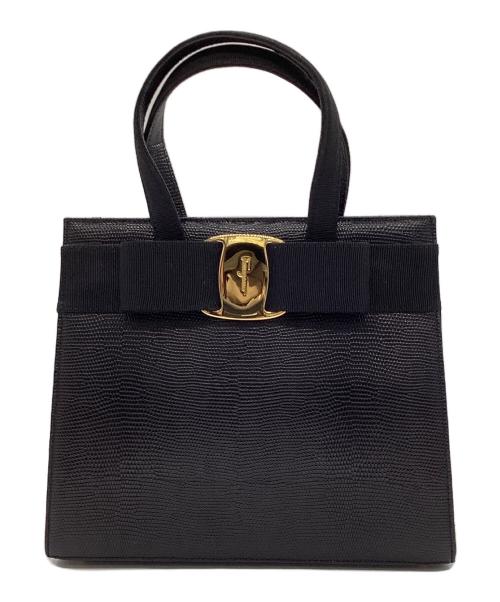 Salvatore Ferragamo（サルヴァトーレ フェラガモ）Salvatore Ferragamo (サルヴァトーレ フェラガモ) ヴァラリボン2WAYハンドバッグ ブラックの古着・服飾アイテム