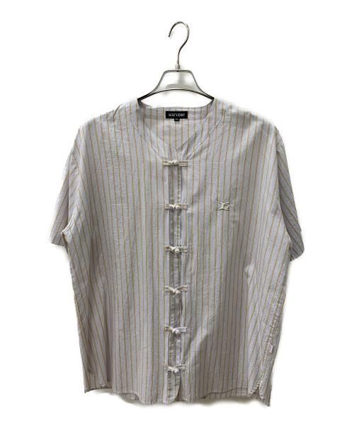 kirime（キリメ）KIRIME (キリメ) チャイナボタンベースボールシャツ ラベンダー×イエロー サイズ:XLの古着・服飾アイテム