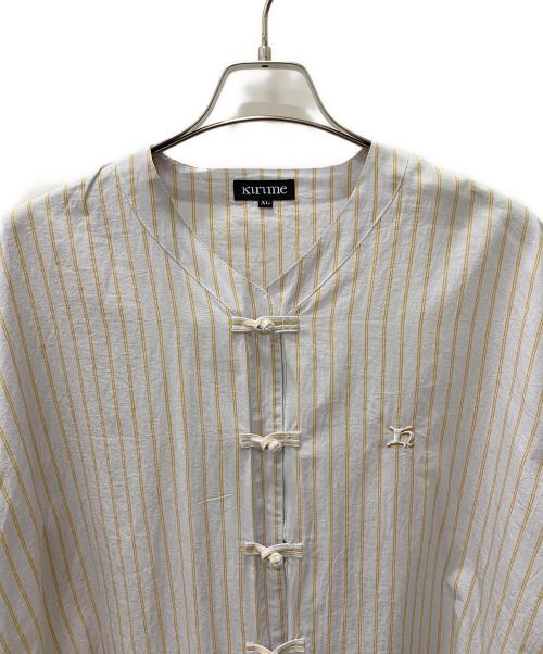 kirime（キリメ）KIRIME (キリメ) チャイナボタンベースボールシャツ ラベンダー×イエロー サイズ:XLの古着・服飾アイテム
