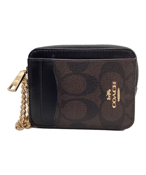 COACH（コーチ）COACH (コーチ) ジップカードケース ブラウン×ブラックの古着・服飾アイテム