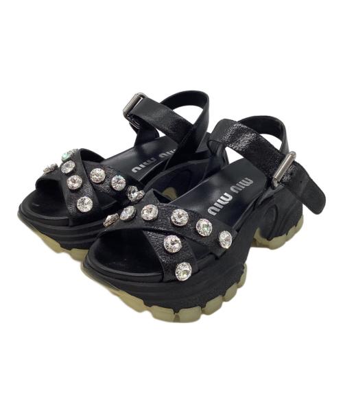 MIU MIU（ミュウミュウ）MIU MIU (ミュウミュウ) ビジュープラットフォームサンダル ブラック サイズ:36の古着・服飾アイテム