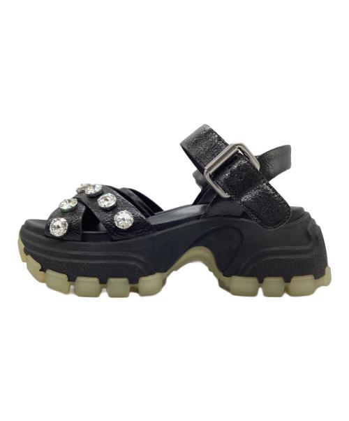 MIU MIU（ミュウミュウ）MIU MIU (ミュウミュウ) ビジュープラットフォームサンダル ブラック サイズ:36の古着・服飾アイテム