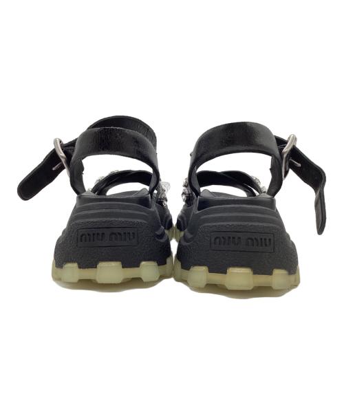 MIU MIU（ミュウミュウ）MIU MIU (ミュウミュウ) ビジュープラットフォームサンダル ブラック サイズ:36の古着・服飾アイテム