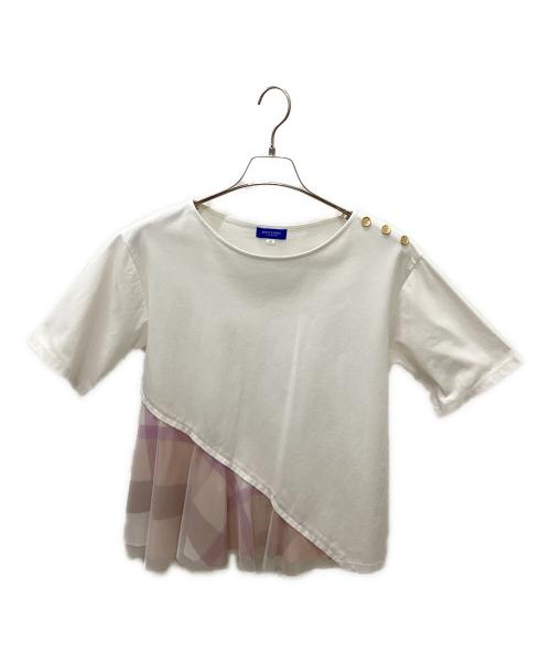 BLUE LABEL CRESTBRIDGE（ブルーレーベルクレストブリッジ）BLUE LABEL CRESTBRIDGE (ブルーレーベルクレストブリッジ) 半袖ブラウス ホワイト×ピンク サイズ:38の古着・服飾アイテム