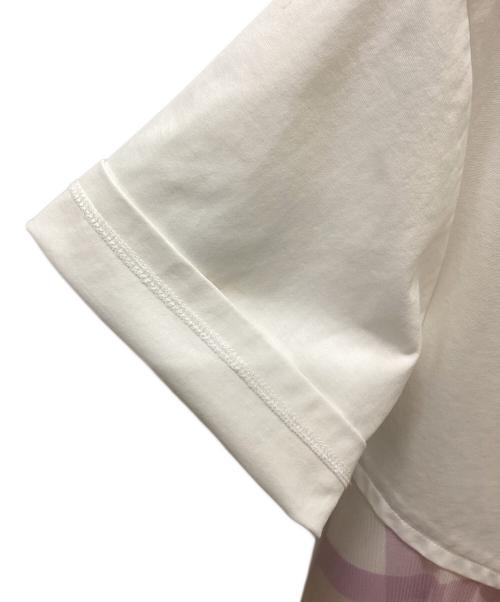 BLUE LABEL CRESTBRIDGE（ブルーレーベルクレストブリッジ）BLUE LABEL CRESTBRIDGE (ブルーレーベルクレストブリッジ) 半袖ブラウス ホワイト×ピンク サイズ:38の古着・服飾アイテム