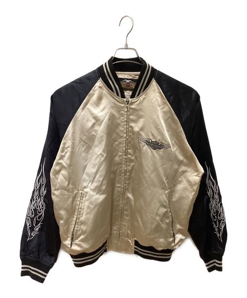 HARLEY-DAVIDSON（ハーレーダビッドソン）HARLEY-DAVIDSON (ハーレーダビッドソン) バック刺繍スカジャン ベージュ×ブラック サイズ:Mの古着・服飾アイテム