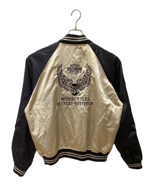 HARLEY-DAVIDSON（ハーレーダビッドソン）HARLEY-DAVIDSON (ハーレーダビッドソン) バック刺繍スカジャン ベージュ×ブラック サイズ:Mの古着・服飾アイテム
