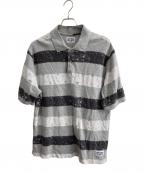 stussyステューシー）の古着「ポロシャツ　ペイントボーダー鹿の子ポロシャツ」｜グレー