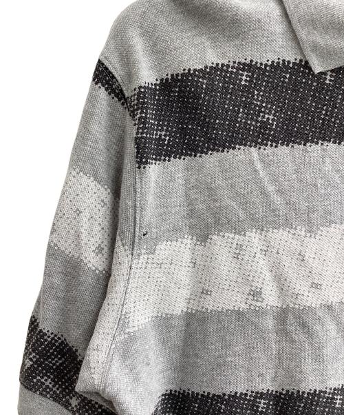 stussy（ステューシー）stussy (ステューシー) ポロシャツ　ペイントボーダー鹿の子ポロシャツ グレー サイズ:Lの古着・服飾アイテム