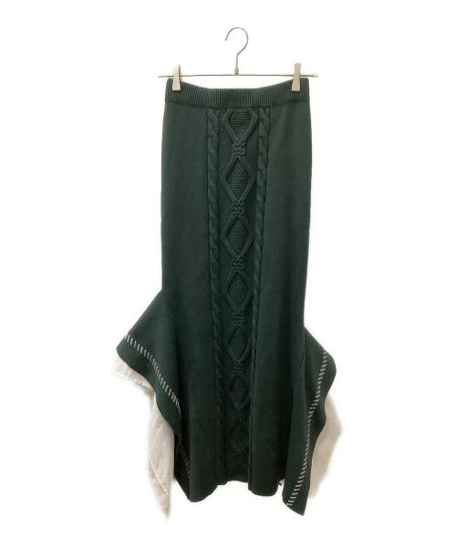 UN3D.（アンスリード）UN3D. (アンスリード) ステッチケーブルアシメレイヤードスカート グリーン サイズ:38 未使用品の古着・服飾アイテム