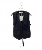 LONSLANロンスラン）の古着「ノーカラー コンパクトベスト」｜インディゴ