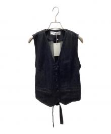 LONSLAN（ロンスラン）の古着「ノーカラー コンパクトベスト」｜インディゴ