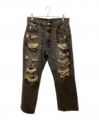 flagstuffフラグスタフ）の古着「DENIM BORO BAGGIE PANTS」｜ブラック