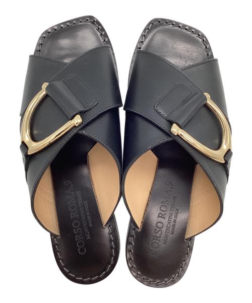 CORSO ROMA 9（コルソローマノーヴェ）CORSO ROMA 9 (コルソローマノーヴェ) NOLLEY’S別注 レザービットクロスストラップサンダル ブラック サイズ:36の古着・服飾アイテム