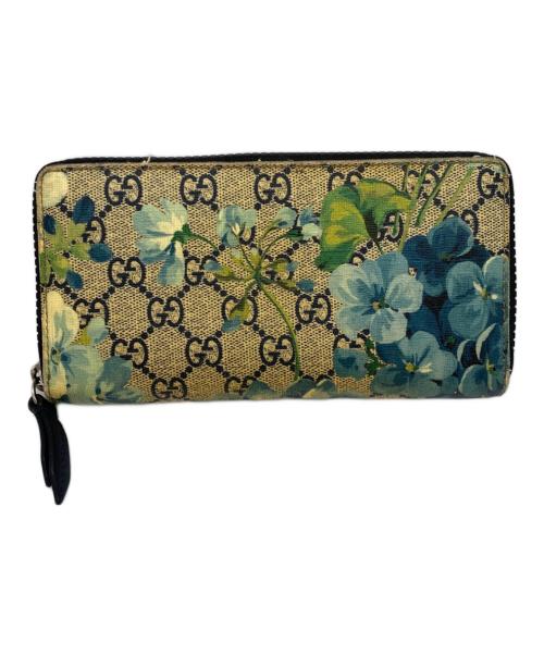 GUCCI（グッチ）GUCCI (グッチ) ブルームス スプリーム 長財布 ブルー×ベージュの古着・服飾アイテム