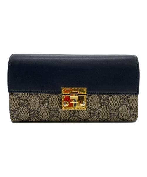 GUCCI（グッチ）GUCCI (グッチ) 長財布 ブラック×ベージュの古着・服飾アイテム