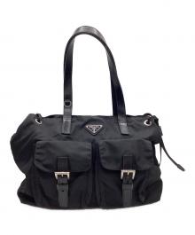 PRADA（プラダ）の古着「ナイロンショルダーバッグ 三角プレート」｜ブラック