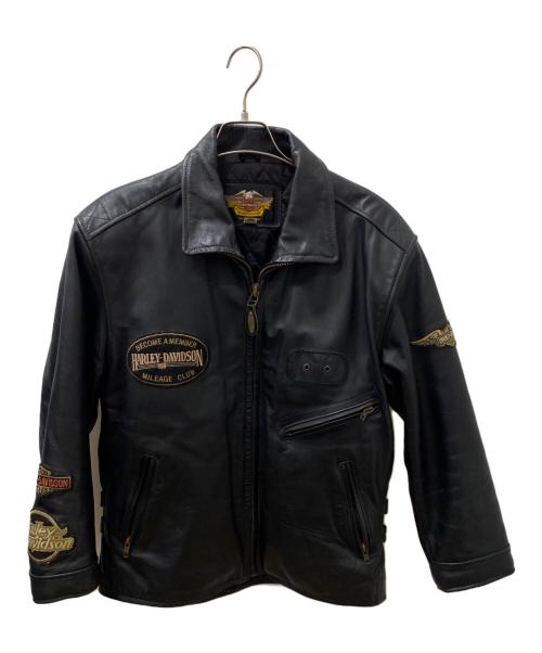 HARLEY-DAVIDSON（ハーレーダビッドソン）HARLEY-DAVIDSON (ハーレーダビッドソン) ロゴワッペンシングルレザージャケット ブラック サイズ:Lの古着・服飾アイテム
