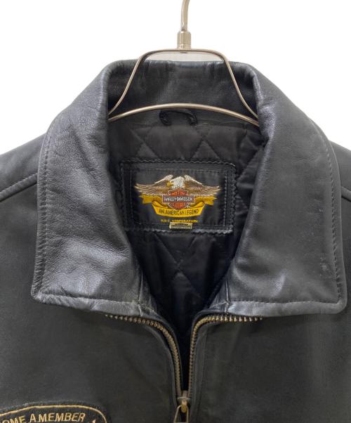 HARLEY-DAVIDSON（ハーレーダビッドソン）HARLEY-DAVIDSON (ハーレーダビッドソン) ロゴワッペンシングルレザージャケット ブラック サイズ:Lの古着・服飾アイテム