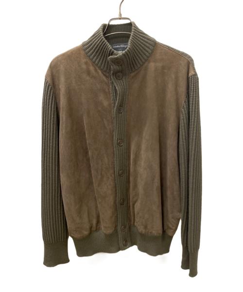 Salvatore Ferragamo（サルヴァトーレ フェラガモ）Salvatore Ferragamo (サルヴァトーレ フェラガモ) スウェードニットブルゾン ベージュ サイズ:Lの古着・服飾アイテム