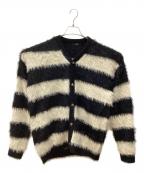 glambグラム）の古着「ファジーボーダーカーディガン」｜ホワイト×ブラック