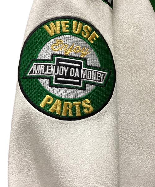 MR.ENJOY DA MONEY（ミスター エンジョイ ダ マネー）MR.ENJOY DA MONEY (ミスター エンジョイ ダ マネー) スタジャン グリーン×ホワイト サイズ:MEDIUMの古着・服飾アイテム