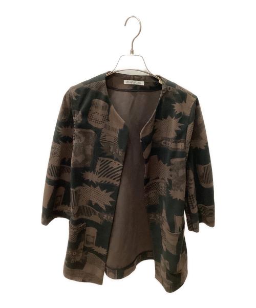 PLEATS PLEASE（プリーツプリーズ）PLEATS PLEASE (プリーツプリーズ) ノーカラージャケット ブラウン×ブラック サイズ:3の古着・服飾アイテム