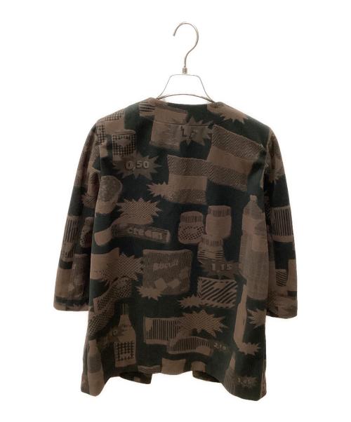 PLEATS PLEASE（プリーツプリーズ）PLEATS PLEASE (プリーツプリーズ) ノーカラージャケット ブラウン×ブラック サイズ:3の古着・服飾アイテム