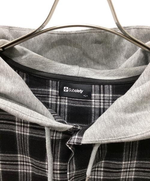 SUBCIETY（サブサエティ）SUBCIETY (サブサエティ) フーディチェックシャツ ブラック サイズ:L 未使用品の古着・服飾アイテム