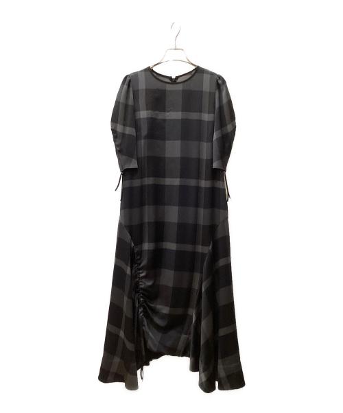 BLUE LABEL CRESTBRIDGE（ブルーレーベルクレストブリッジ）BLUE LABEL CRESTBRIDGE (ブルーレーベルクレストブリッジ) チェックハンマーサテンワンピース ブラック サイズ:38の古着・服飾アイテム