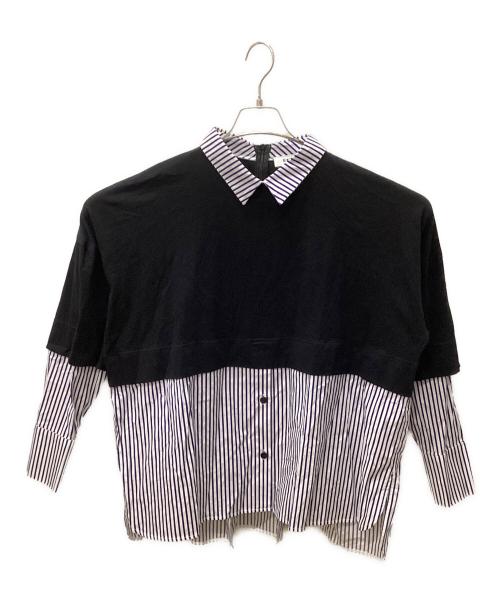 ENFOLD（エンフォルド）ENFOLD (エンフォルド) SHIRT-LAYERED PULLOVER ブルー×ブラック サイズ:38の古着・服飾アイテム