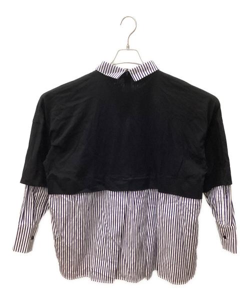ENFOLD（エンフォルド）ENFOLD (エンフォルド) SHIRT-LAYERED PULLOVER ブルー×ブラック サイズ:38の古着・服飾アイテム