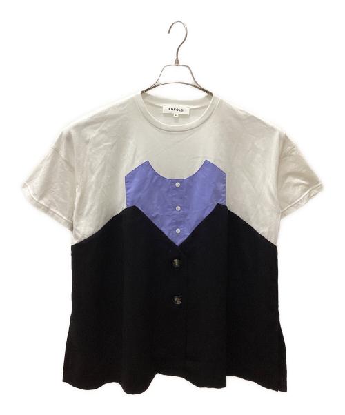 ENFOLD（エンフォルド）ENFOLD (エンフォルド) LAYERED-LIKE T-SHIRT ホワイト×ブラック サイズ:38の古着・服飾アイテム