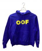 Champion×MoMAチャンピオン×モマ）の古着「ED RUSCHA OOF REVERSE WEAVE フーディー」｜ブルー×イエロー