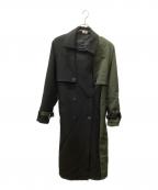 DIONディオン）の古着「DION ダブルトレンチコート」｜ブラック×グリーン