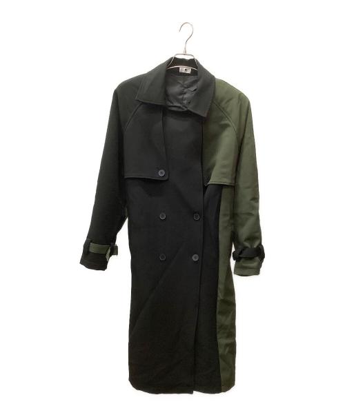 DION（ディオン）DION (ディオン) DION ダブルトレンチコート ブラック×グリーン サイズ:表記無しの古着・服飾アイテム