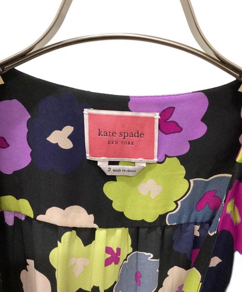 Kate Spade（ケイトスペード）Kate Spade (ケイトスペード) Kate Spade 長袖ワンピース ブラック×パープル サイズ:2の古着・服飾アイテム
