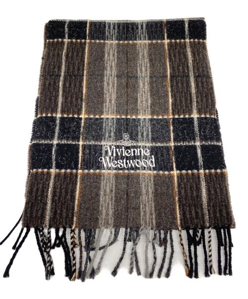 Vivienne Westwood（ヴィヴィアンウエストウッド）Vivienne Westwood (ヴィヴィアンウエストウッド) オーブ刺繍チェックマフラーの古着・服飾アイテム
